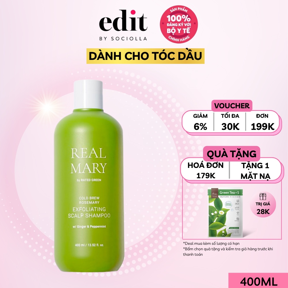 Dầu gội chiết xuất Hương Thảo ủ lạnh Rated Green cho da đầu dầu 400ml