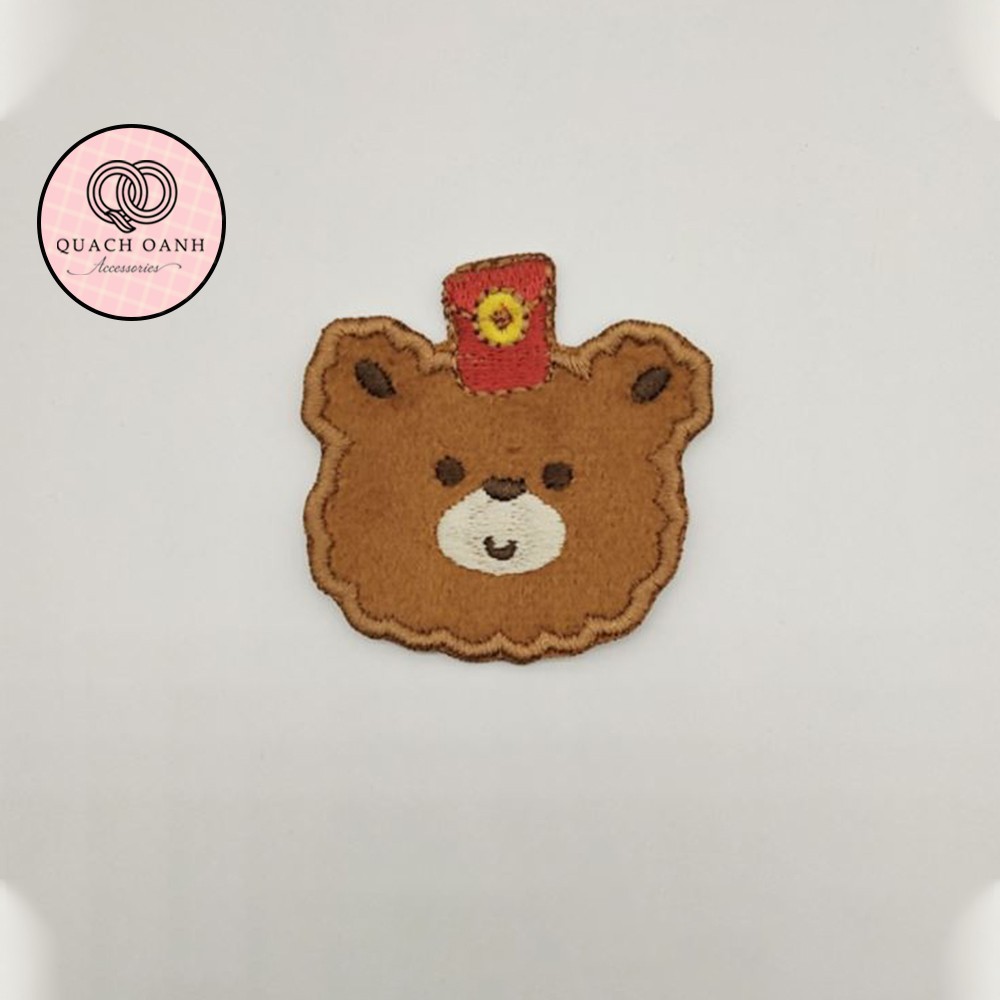 Sticker nhãn dán vải thêu hình gấu tài lộc tự dính trang trí sổ, vở, mũ bảo hiểm - ST12