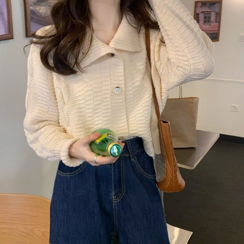 Áo cardigan Dệt Kim Cổ polo Dáng Ngắn Phong Cách Hàn Quốc Thời Trang