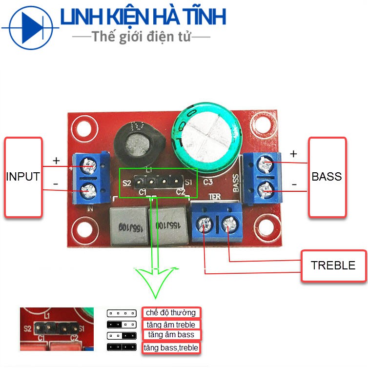 Mạch phân tần 2 đường bass treb kiểu JBL cho loa xe hơi, loa gia đình 4 chế độ