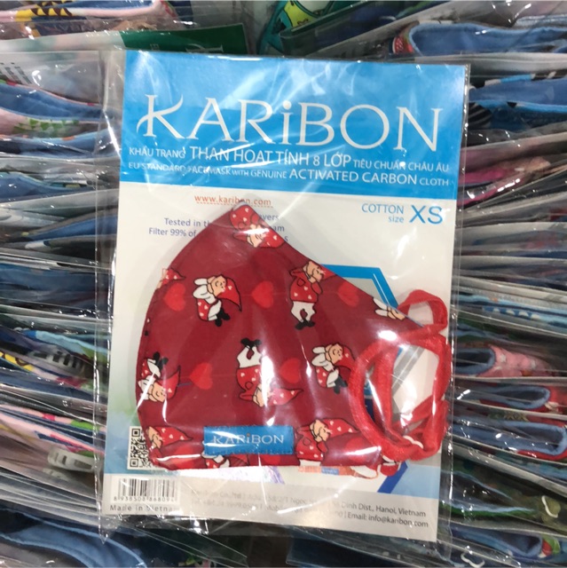 Khẩu trang Karibon cotton 8 lớp lọc size S / XS