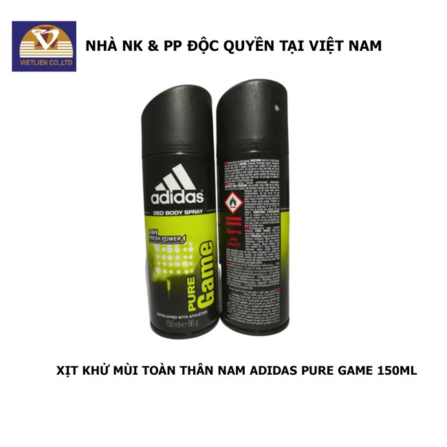 COMBO Xịt Khử Mùi Toàn Thân Nam Adidas Pure Game 150ml + Sữa Tắm Gội Toàn Thân Nam Adidas Ice Dive 250ml