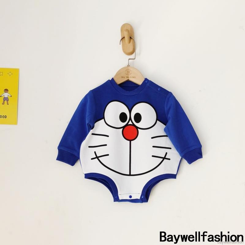 Bộ Áo Liền Quần Tay Dài In Họa Tiết Hoạt Hình Doraemon Dành Cho Bé Trai 1-12 Tháng Tuổi