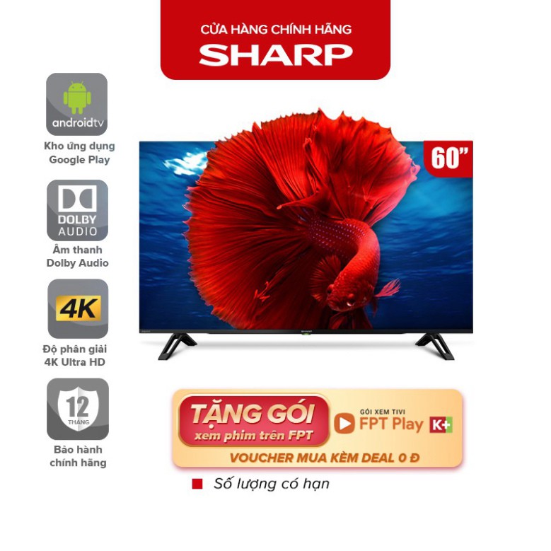 Smart Tivi 4K Ultra HD LED Sharp 60 inch 4T-C60CK1X - Hàng Malaysia Android 9.0