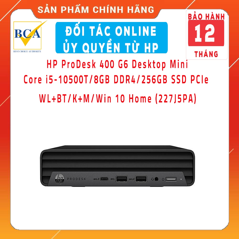 Máy tính mini HP ProDesk 400 G6 Desktop Mini Core i5-10500T/8GB DDR4/256GB SSD PCIe/WL+BT/K+M/Win 10 Home (227J5PA)
