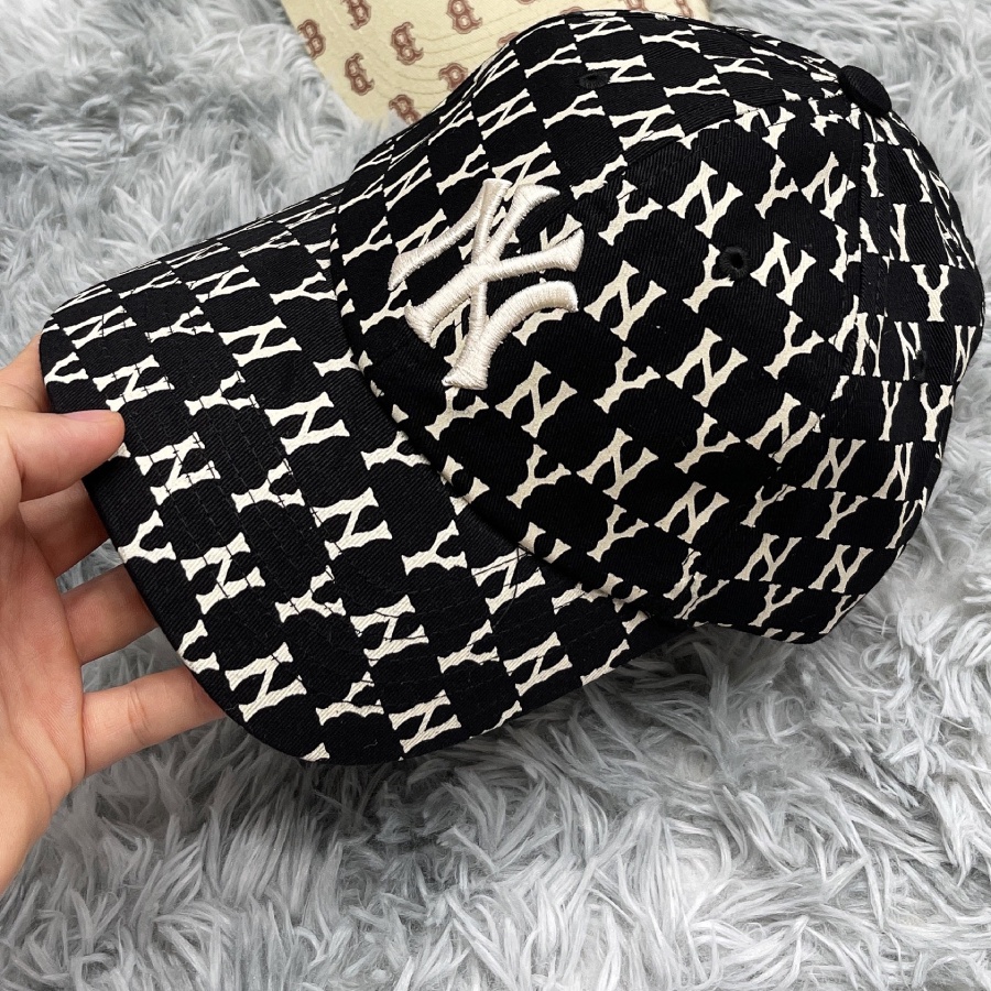 Mũ Nón MLB NY  Đen Monogram Baseball Cap Black Full Tag Code