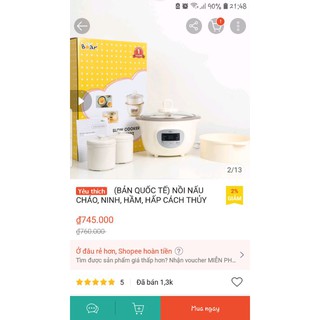 Nồi nấu cháo chậm bear 1,6l 3 thố