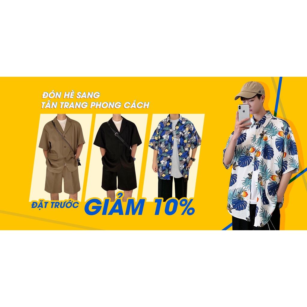 Set 3 Món áo blazer ngắn tay quần short áo phông trắng  M.RO Set06 vải unisex form dáng rộng phong cách Hàn Quốc