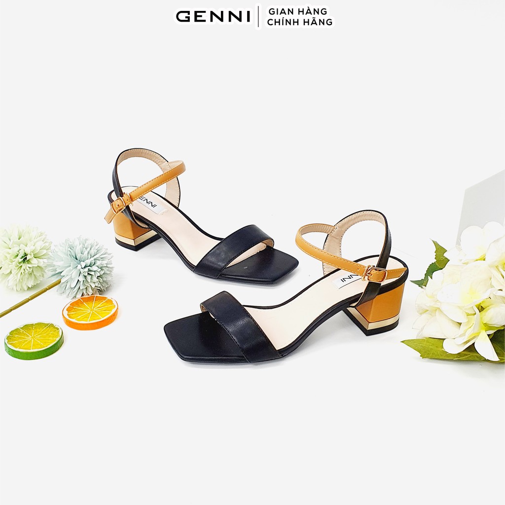 Sandal da lỳ phối màu mũi vuông 5p GE618 - Genni