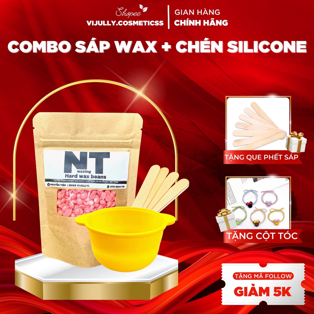 Combo sáp wax lông beans nhập khẩu và chén silicone chống dính