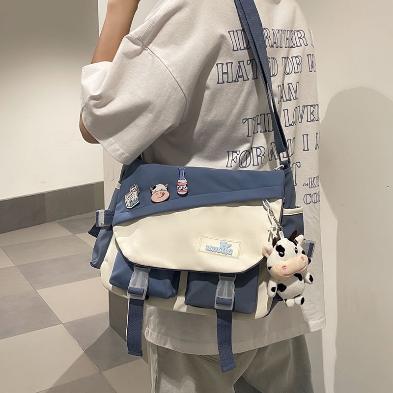 Túi Đeo Chéo Cỡ Lớn Màu Sắc Tương Phản Phong Cách Nhật Bản