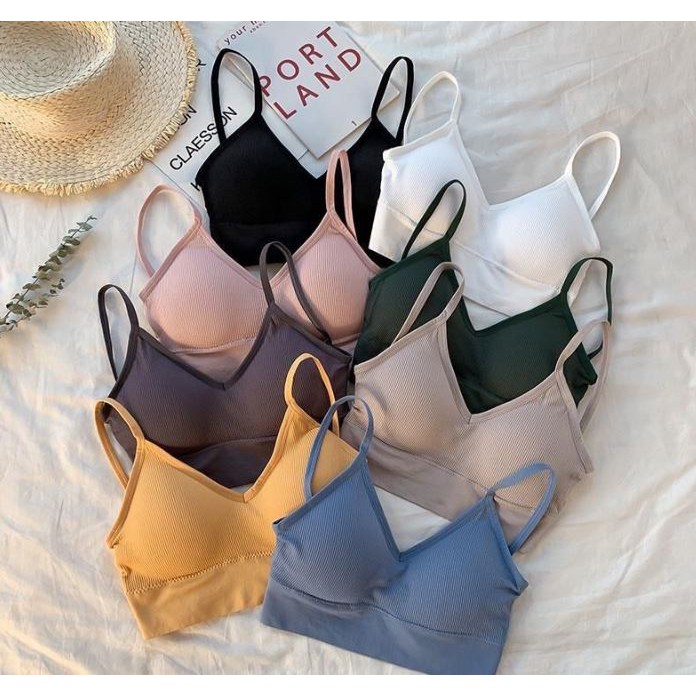 [RẺ VÔ ĐỊCH] Áo bra nữ len tăm dây chéo thể thao nâng ngực - Áo bralette coton mềm không gọng mút mỏng YLY12