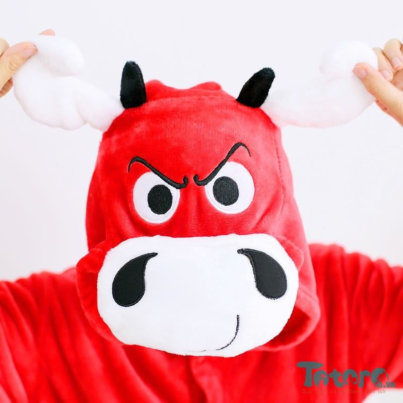 Bộ đồ liền thân hình thú trẻ em Vượn Cáo đuôi dài - Trâu Đỏ mặt ngầu