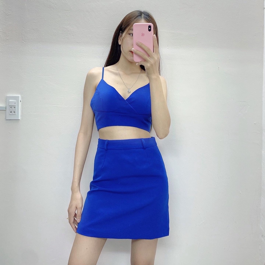 Set Blazer màu xanh coban dáng rộng