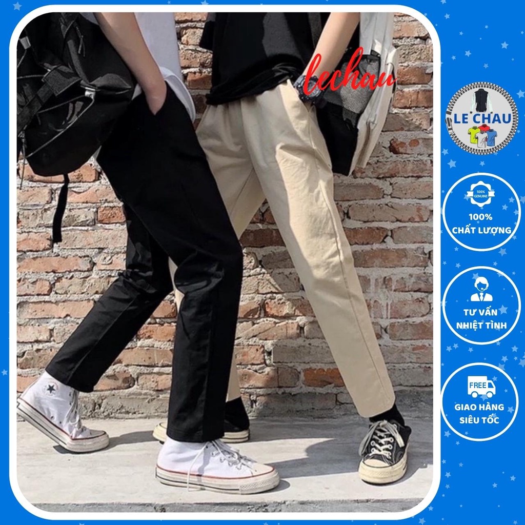 Quần Baggy KaKi Nam Nữ Ống Xuông Basic Unisex Lưng Thun B001 LECHAU Chất Vải Mềm Mịn Giá Rẻ Phù Hợp Sinh Viên Học Sinh