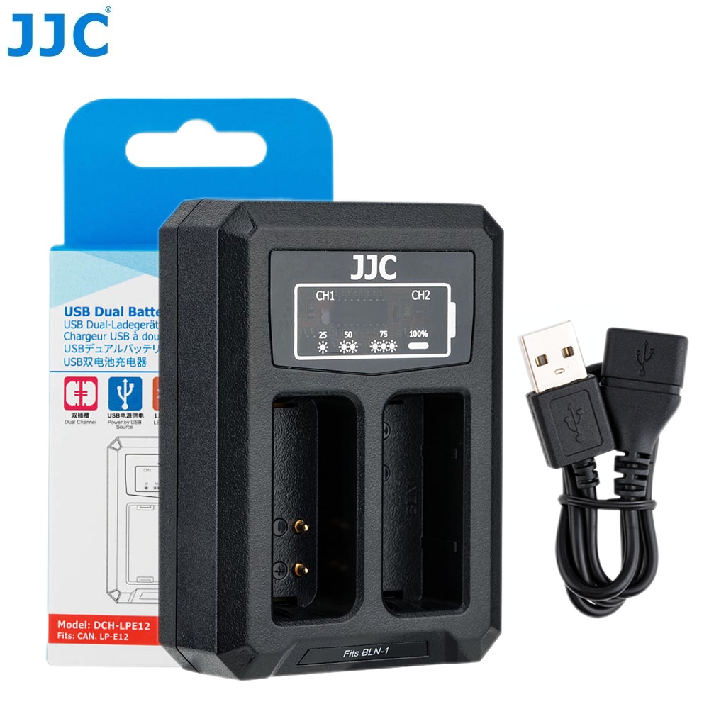 Bộ sạc pin máy ảnh USB JJC LC-E12C cho Canon EOS M50 Mark II/M50/M200/M100/M10/M/PowerShot SX70 HS/PowerShot G1X