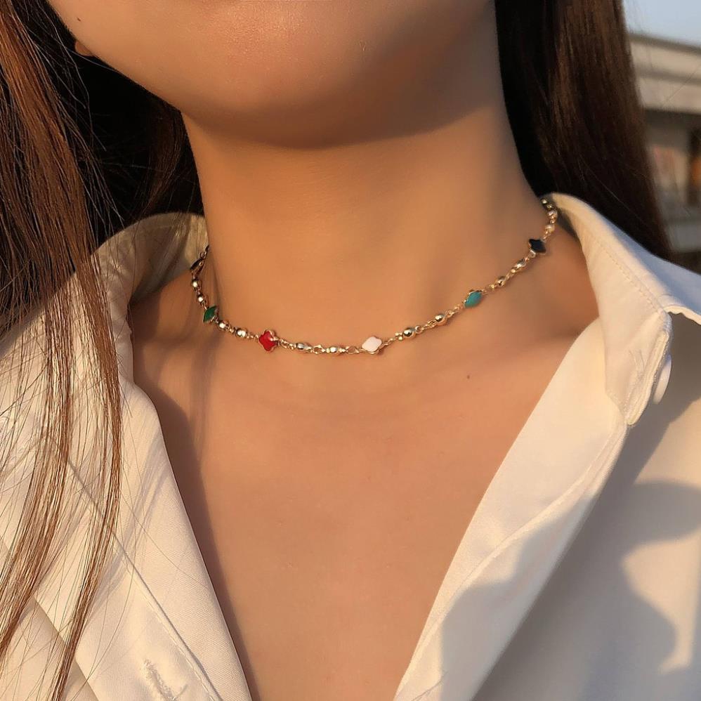 (033) Dây Chuyền, Vòng Cổ Đính Hạt Tròn Nhỏ Màu Sắc