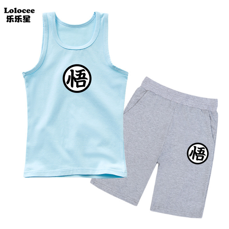 Cậu bé Bộ quần áo thể thao mùa hè Trẻ em Dragon Ball Goku Vest + quần short 2 cái Bộ quần áo Bộ đồ cho trẻ mới biết đi Kid Tracksuit