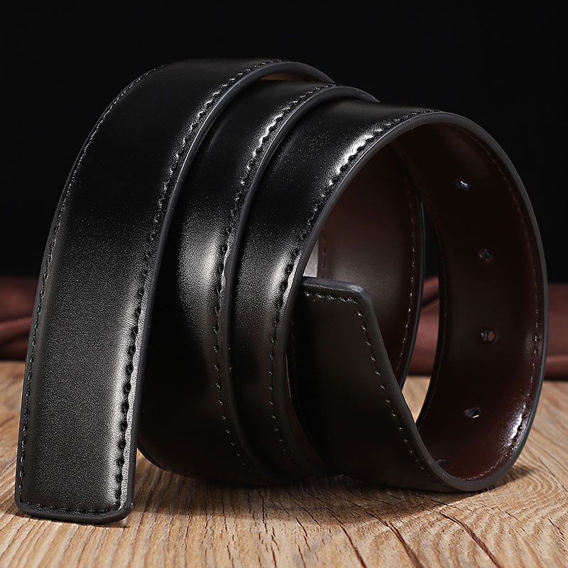 1 Thắt Lưng Da Hai Mặt Không Khóa Cài Màu Đen / Cà Phê 2.8CM / 3.3CM Cho Nam