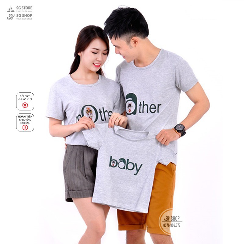 MVB0901 Áo gia đình Áo đôi bố mẹ và bé Thun cotton dày dặn - Màu xám (GD271X) | SGSHOP