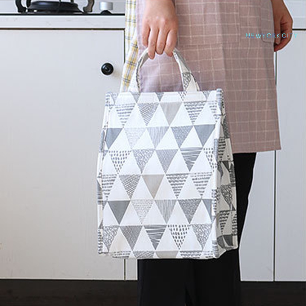 Túi Giữ Nhiệt Đựng Hộp Cơm Trưa Họa Tiết Kẻ Sọc Chống Thấm Nước Tiện Dụng