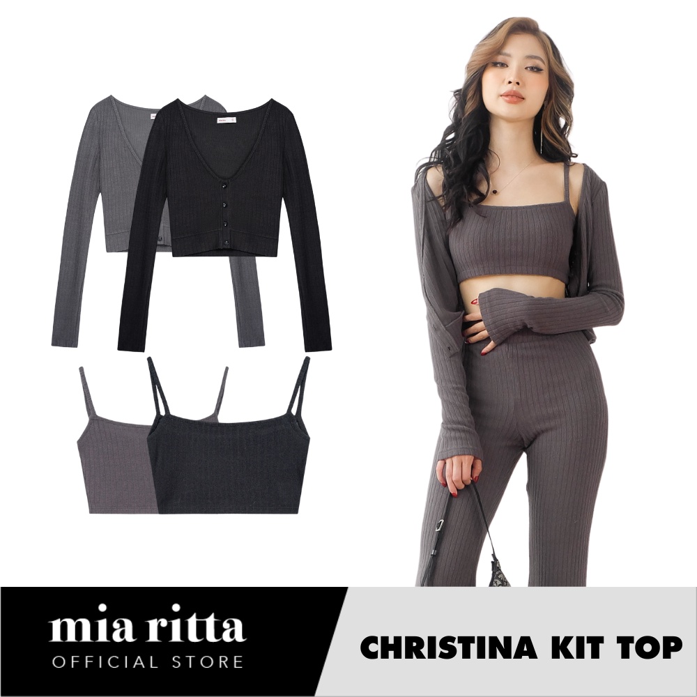 Set áo cardigan và áo 2 dây len gân thiết kế Christina Knit Top Set Mia Ritta A2116