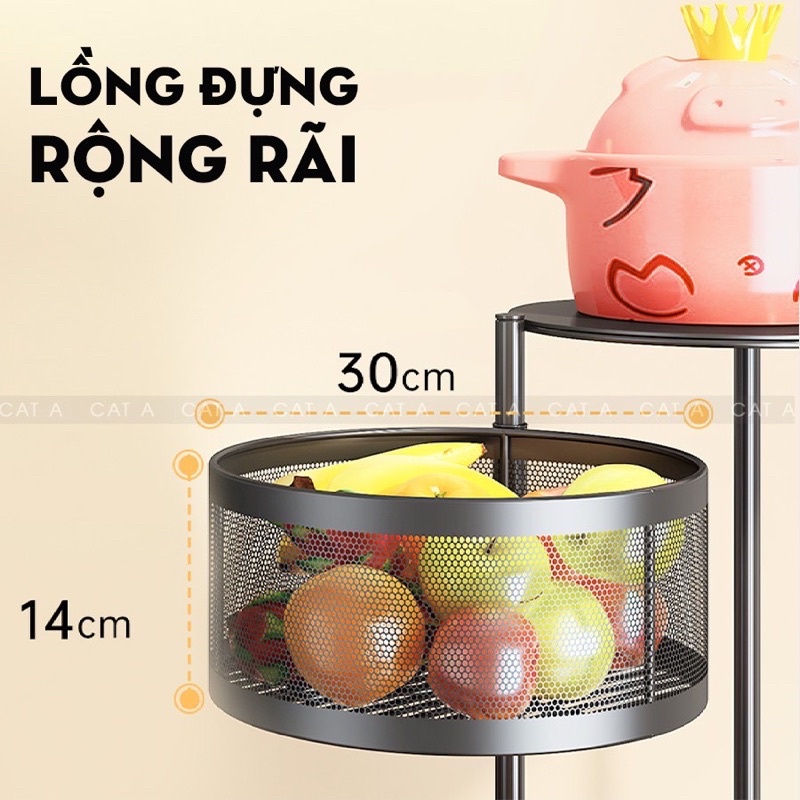 Kệ xoay tròn đa năng 3/4/5 tầng, kệ nhà bếp có bánh xe di chuyển đựng rau củ quả chắc chắn tiện lợi thông minh