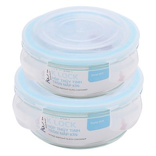 Combo 2 hộp thủy tinh tròn Kova 650ml
