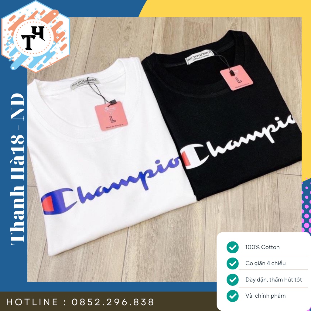 Thời trang thiết kế, áo phông họa tiết Champion sắc nét cho nam nữ