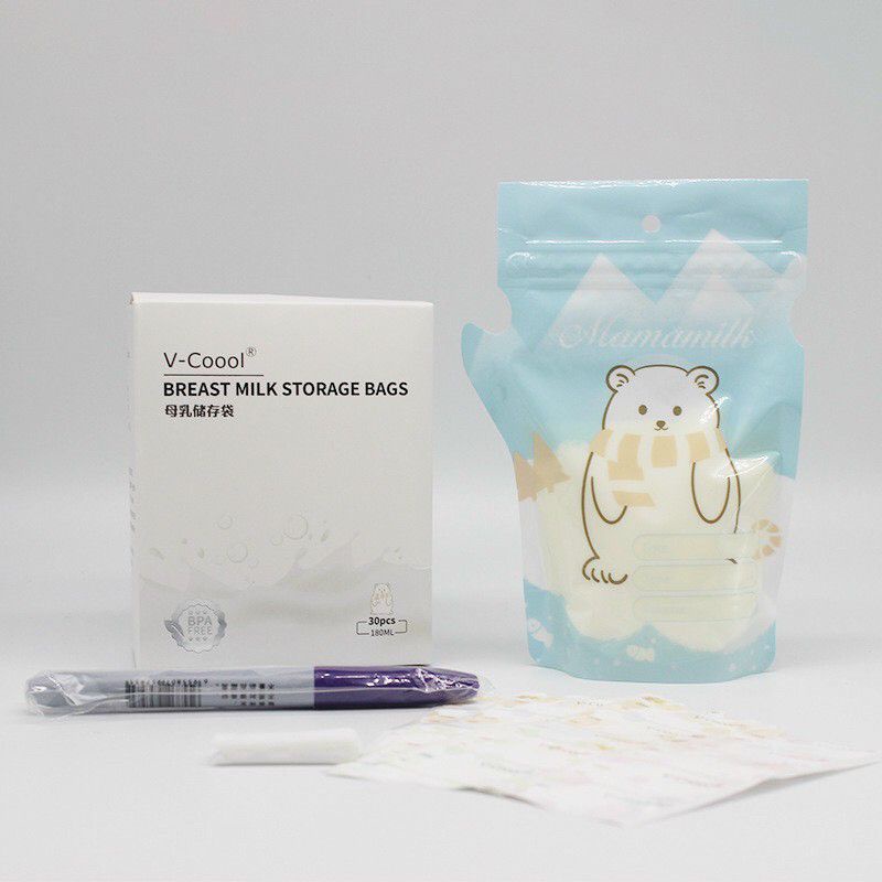 (Dung tích 180ml/Hộp 30 túi) Túi trữ sữa mẹ VCOOOL nhựa nguyên sinh an toàn cho bé có vòi rót nhiều dung tích