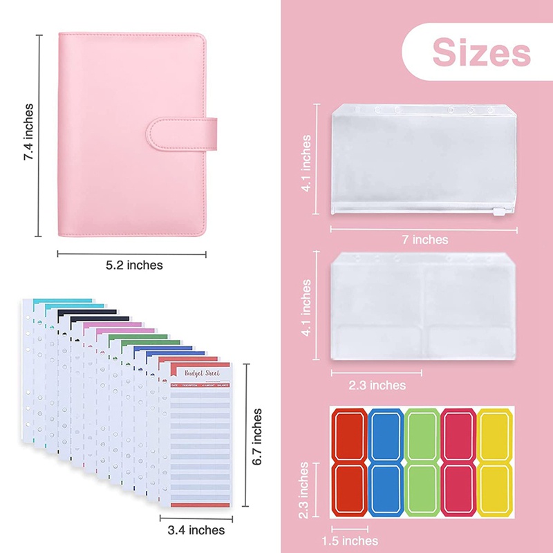 Set 29 bìa sổ tay bao ngân sách khổ A6 màu hồng phù hợp cho đi du lịch