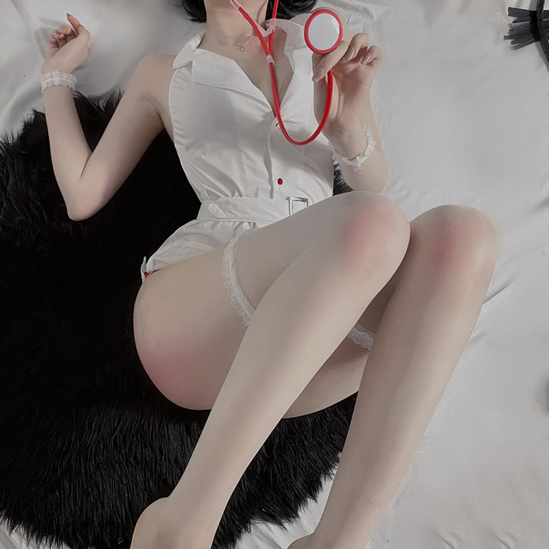 Sexy Lingerie Nurse Cosplay Costume Sweet Cute Dress One-piece Deep V Slim Waist Uniform Temptation