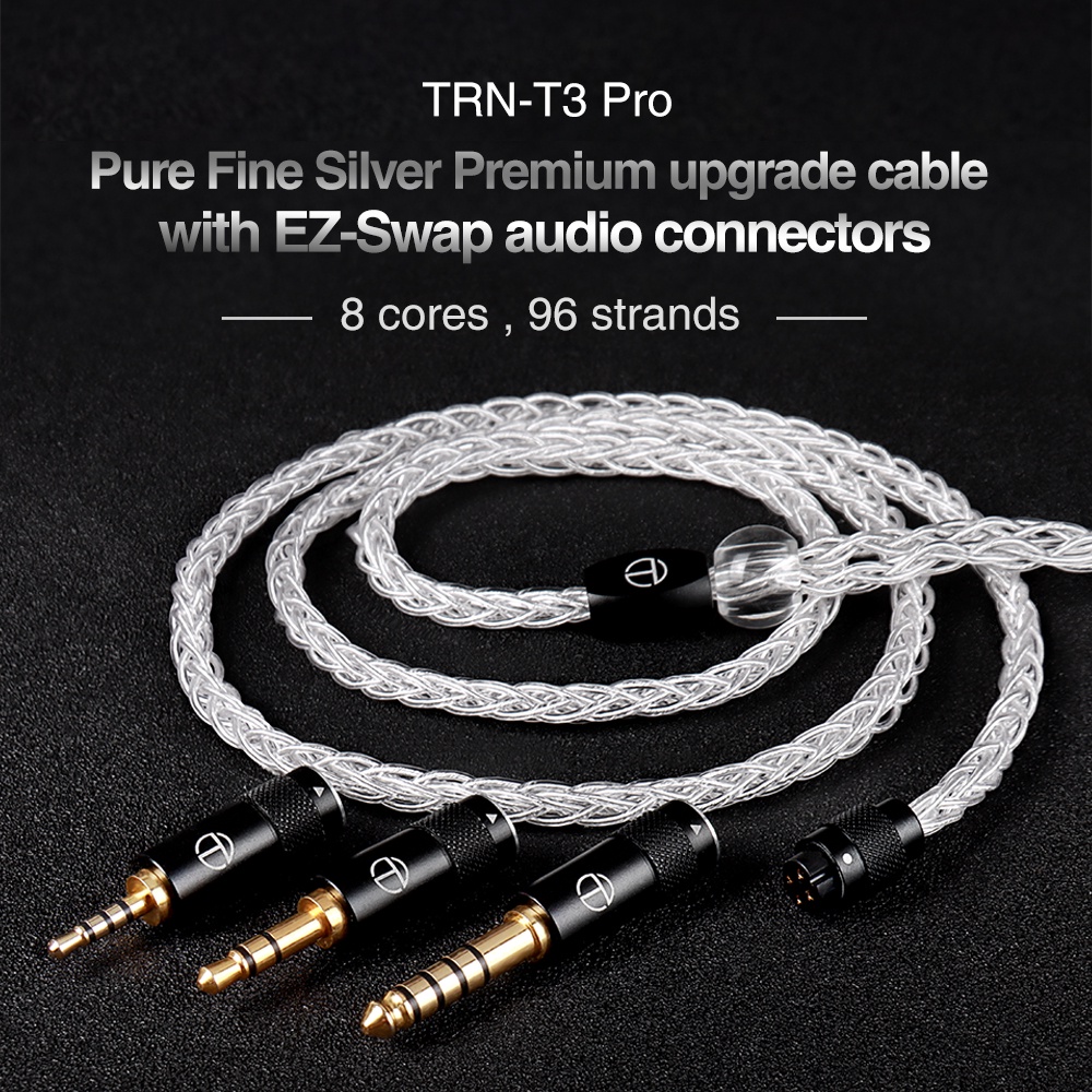 Cáp tai nghe TRN t3 pro 8 lõi bạc nguyên chất 2.5/3.5mm với đầu nối mmcx/2pin được nâng cấp cho trn vx pro bax mt1 pro