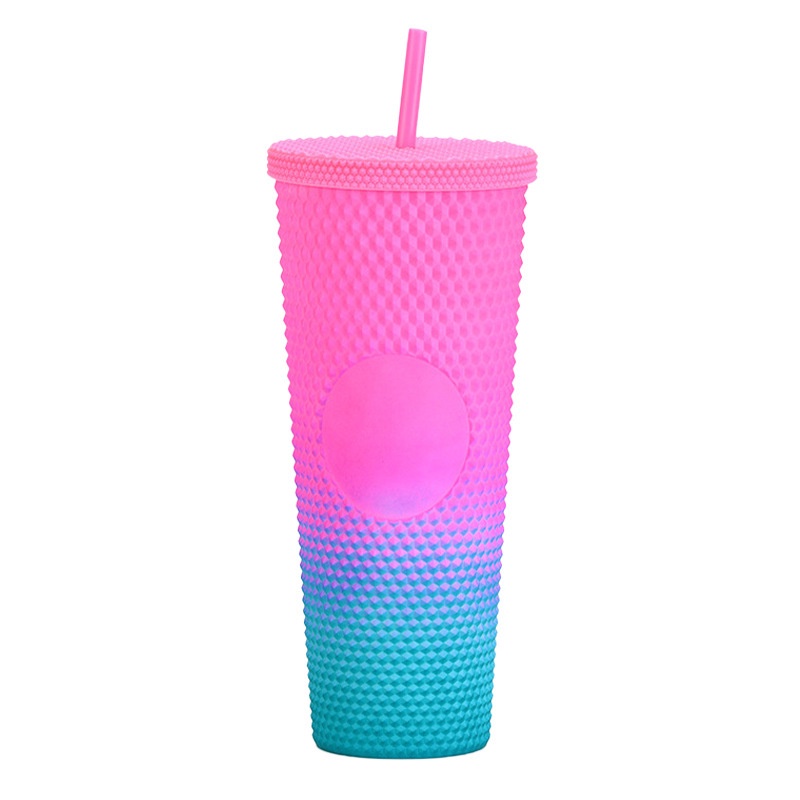 Bình nước Starbucks bằng nhựa có thể thay đổi màu sắc 700ml 24oz kèm ống hút