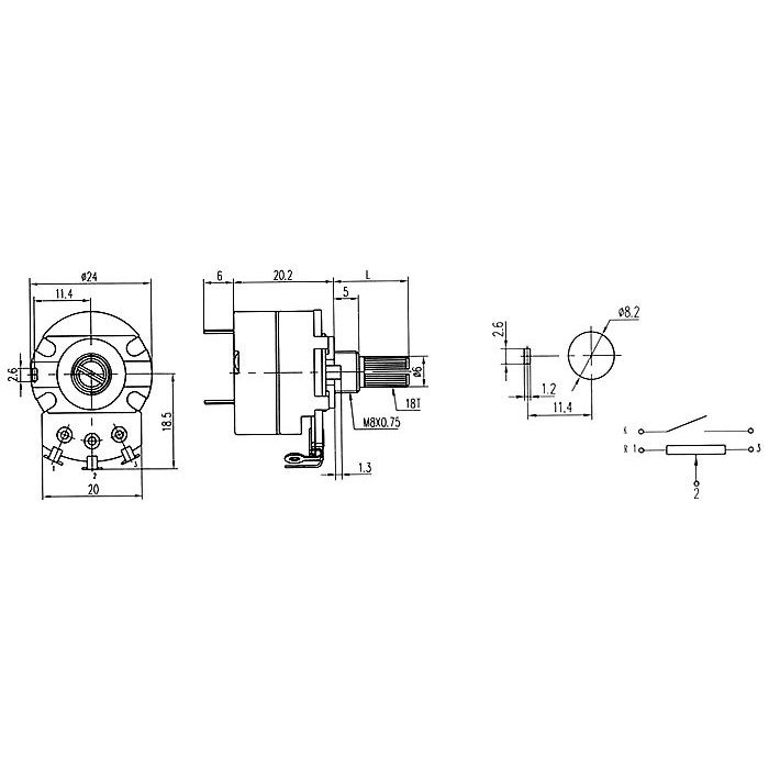 Biến trở chiết áp WH138 có Công tắc 10K 50K 100K 250K 500K