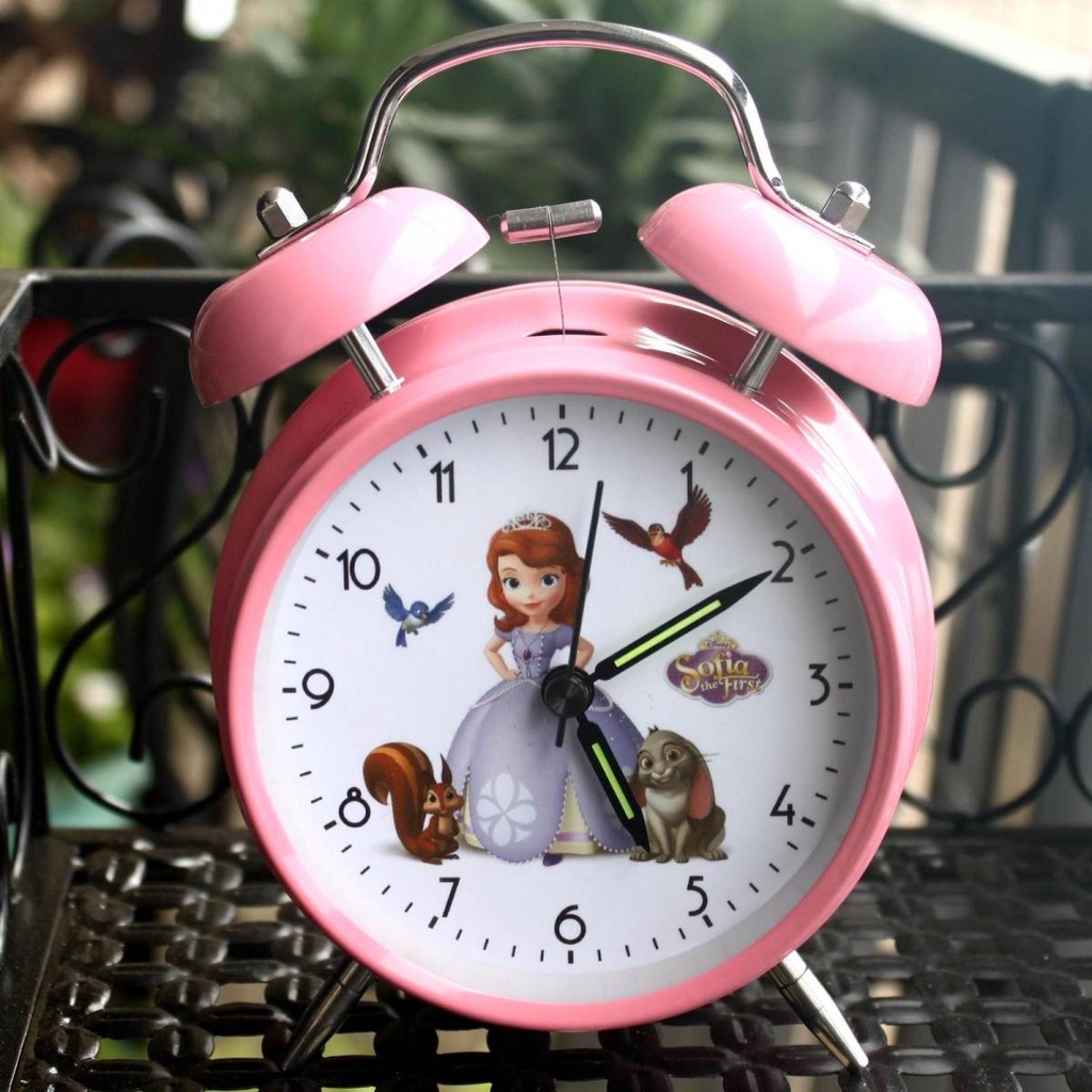 Đồng Hồ Báo Thức Trẻ Em Hoạt Hình。 Đồng Hồ Báo Thức Bằng Kim Loại Thiết Kế Sáng Tạo Phong Cách Công Chúa Dành Cho Bé