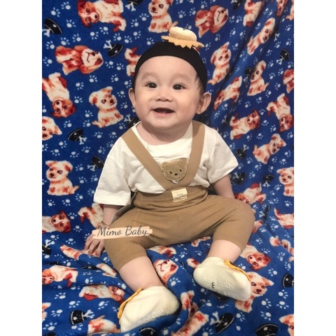 Áo cotton xước, áo cộc tay mùa hè đính gấu thêu dễ thương cho bé QA30 Mimo Baby