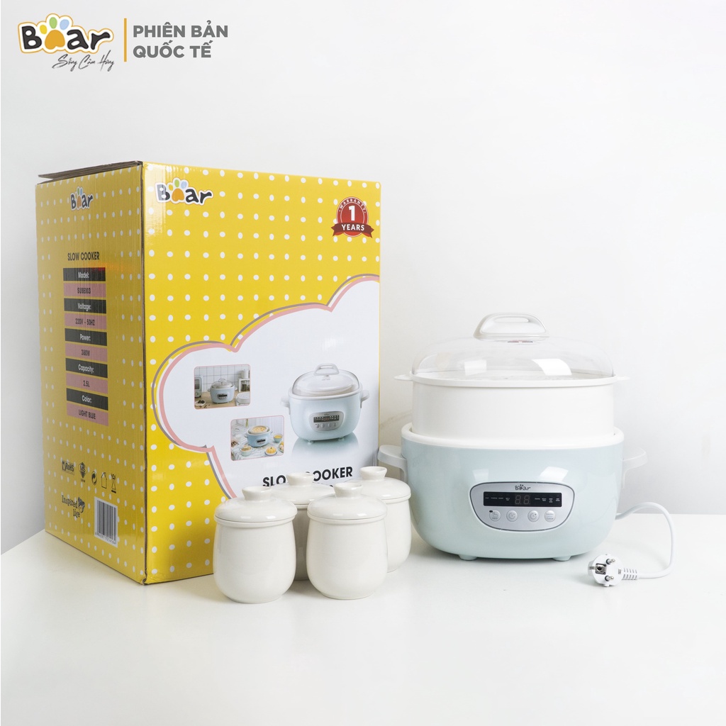 Nồi Nấu Chậm, Nồi Ủ Cháo Bear SUBE003 2.5L - Hàng Chính Hãng Bảo Hành 12 Tháng