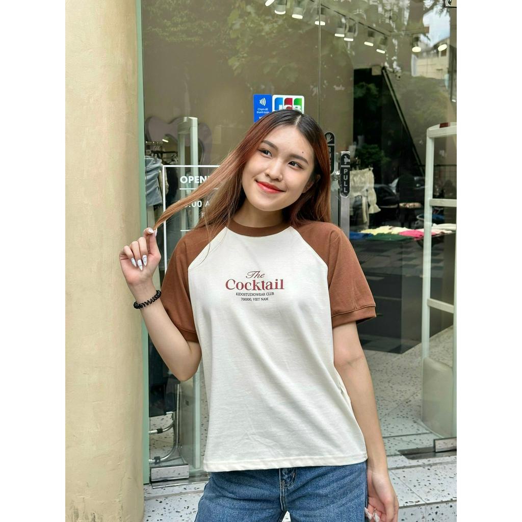 Áo thun cổ tròn phối tay màu THE COCKTAIL