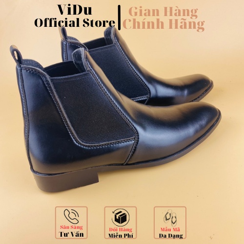 Giày Chelsea boots thời trang nam ViDu 6442 chất liệu da màu đen bóng sành điệu, thời thượng hack chiều cao