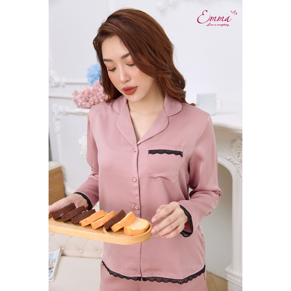 Đồ Bộ Mặc Nhà Pyjama Lụa Tay Dài, Quần Dài Emma ETLU.21.018.09