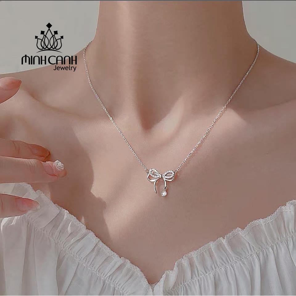 Dây Chuyền Bạc Thắt Nơ Treo Đá Nhỏ Minh Canh Jewelry