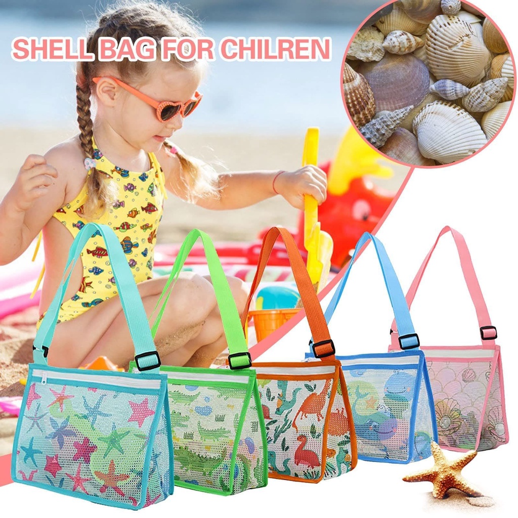 Túi Lưới Đeo Chéo In Hình Vỏ Sò Có Khóa Kéo Cho Trẻ Em