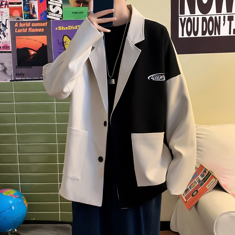 Áo khoác thiết kế màu sắc tương phản phong cách hip hop Hàn Quốc thời trang mùa xuân thu sang trọng cho nam cỡ nhỏ