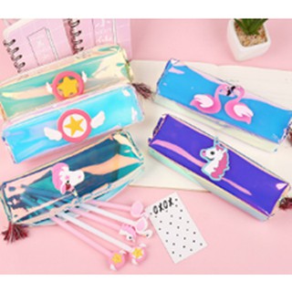 Hộp bút bóng hộp bút hologram hộp bút trong huy hiệu sakura cầu vồng