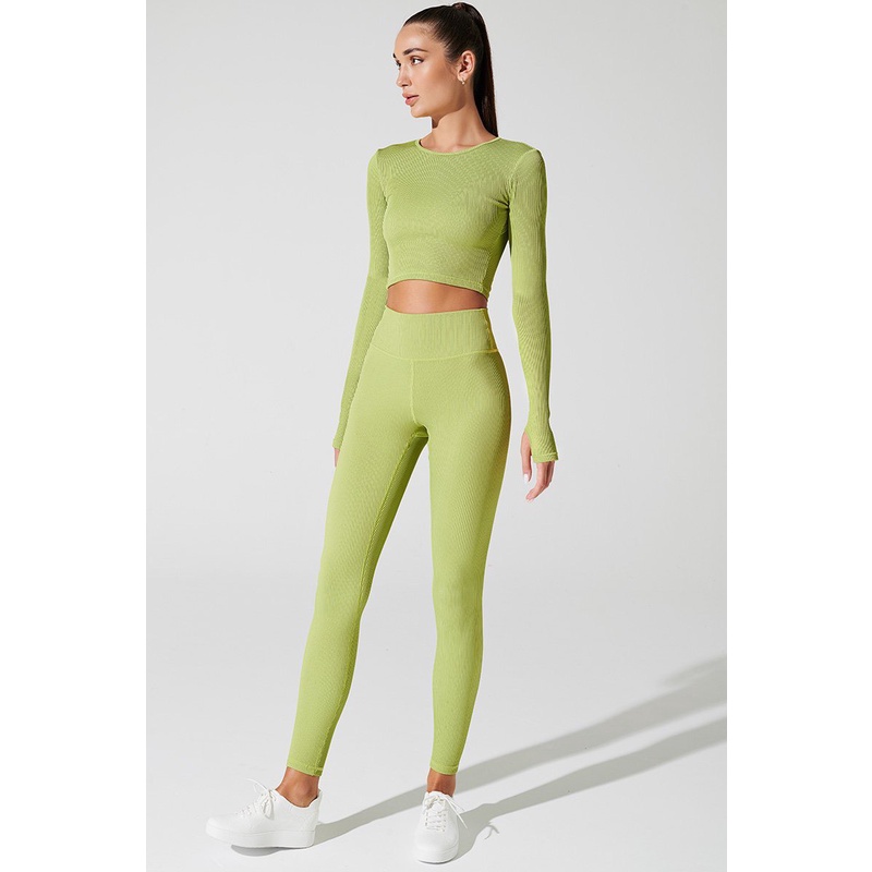 OLABEN Quần legging basic Querida Hw Ribbed Legging Green Smoke