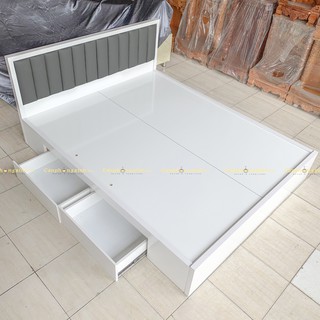 Giường ngủ, đầu giường bọc nệm, có hộc kéo đa năng, gỗ cn MDF, CPX-G37
