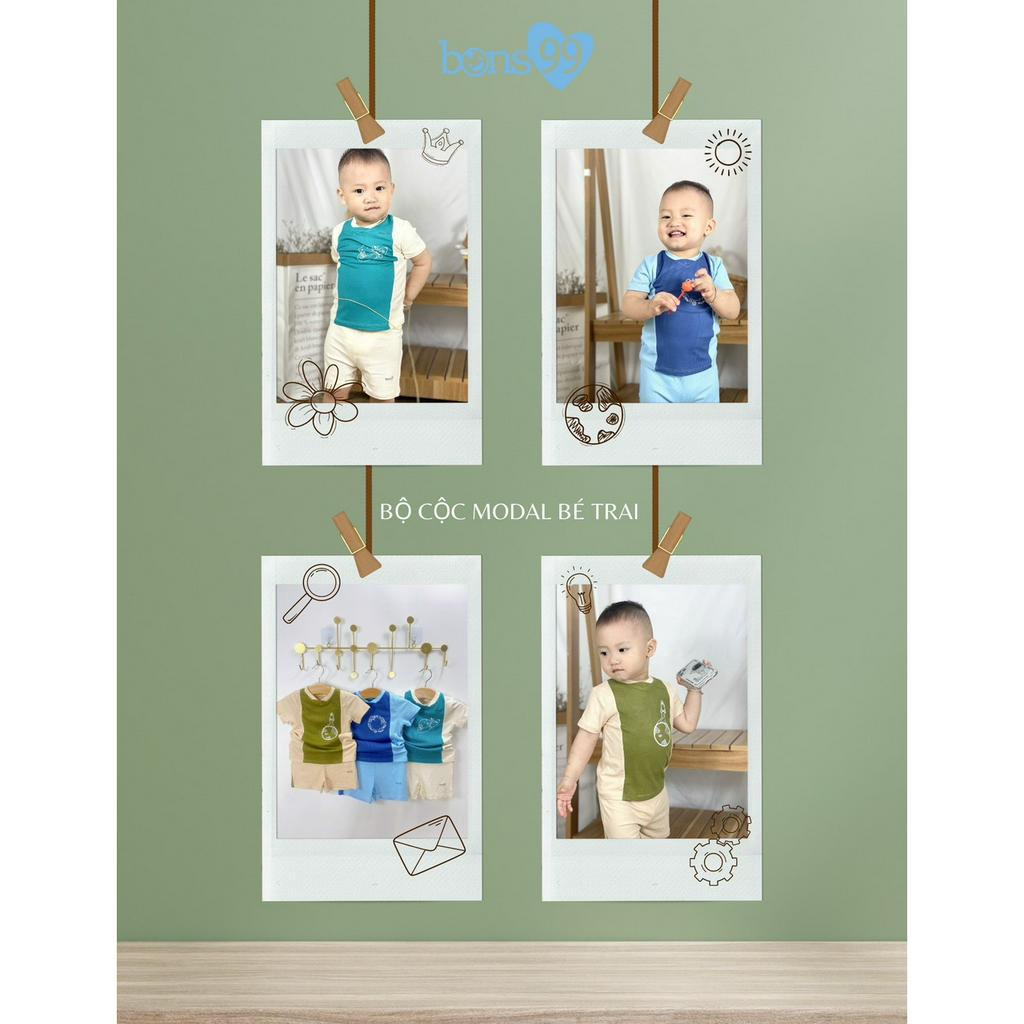 Bộ cộc tay cho bé trai bé gái Bons99 chất tăm siêu mát