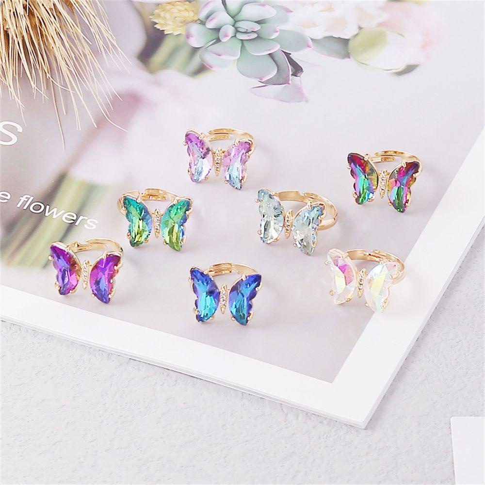Nhẫn Nữ Đính Đá Có Thể Điều Chỉnh Kích Cỡ|Nhẫn Hở Hình Bướm Xinh Xắn Thời Trang