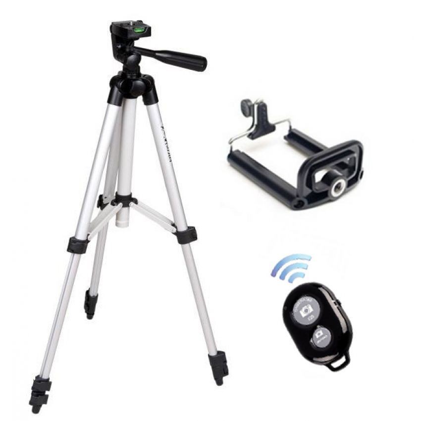 Bộ 1 Tripod Weifeng WT3110 – 1060mm (Trắng) + 1 Giá đỡ điện thoại +1 Remote Bluetooth FUSITU FT-810